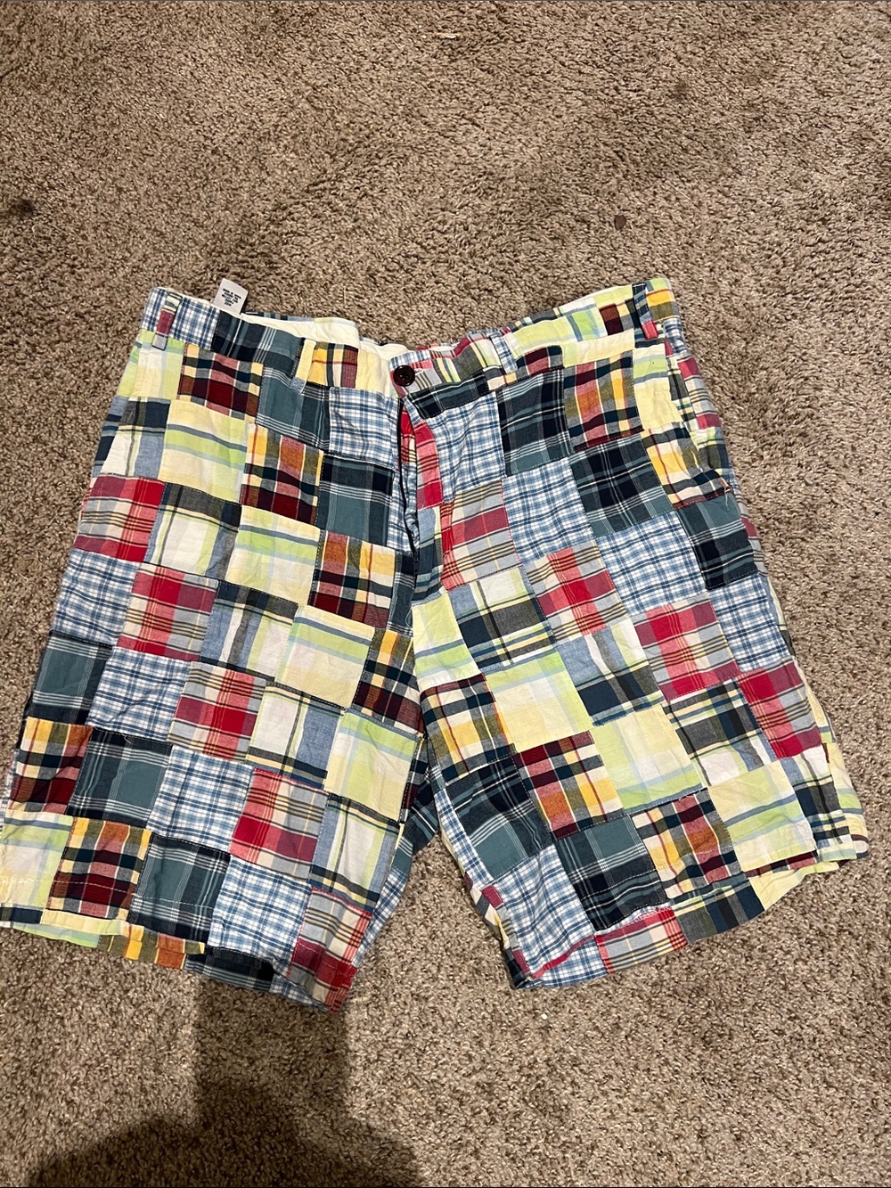 Patchwork Plaid Flat Front Men's Shorts - Multicolor